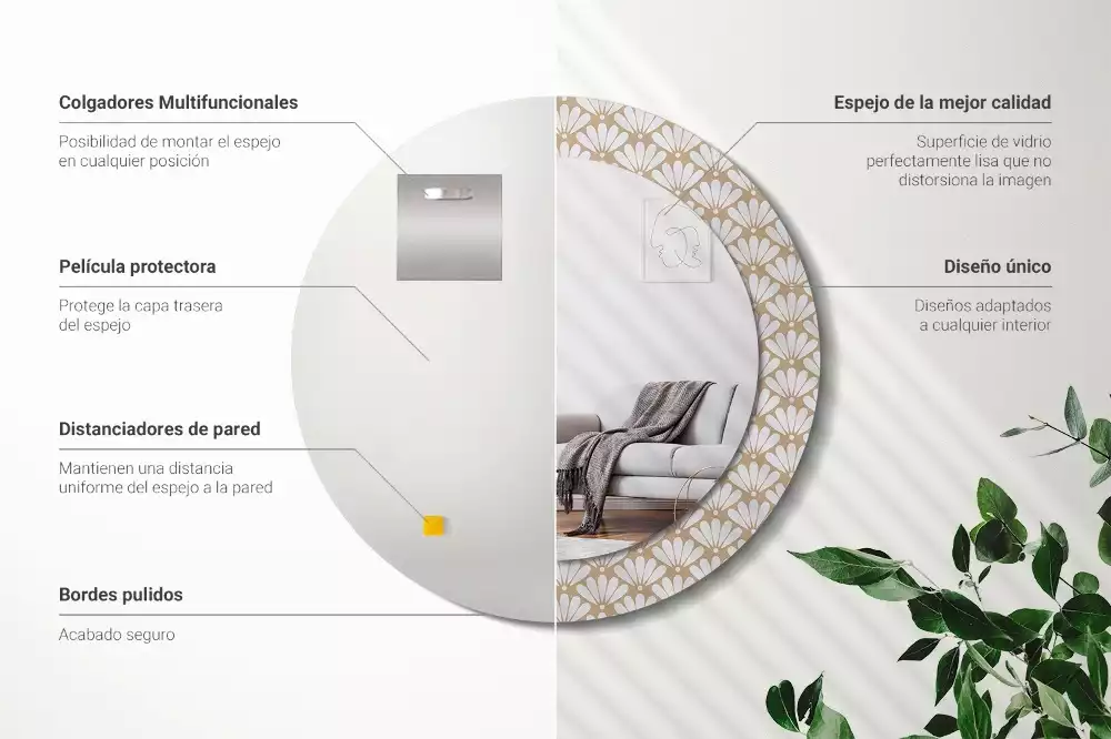 Espelho decorativo redondo flor oriental