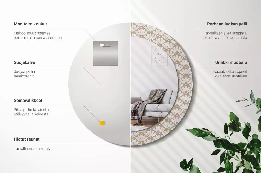 Espelho decorativo redondo flor oriental