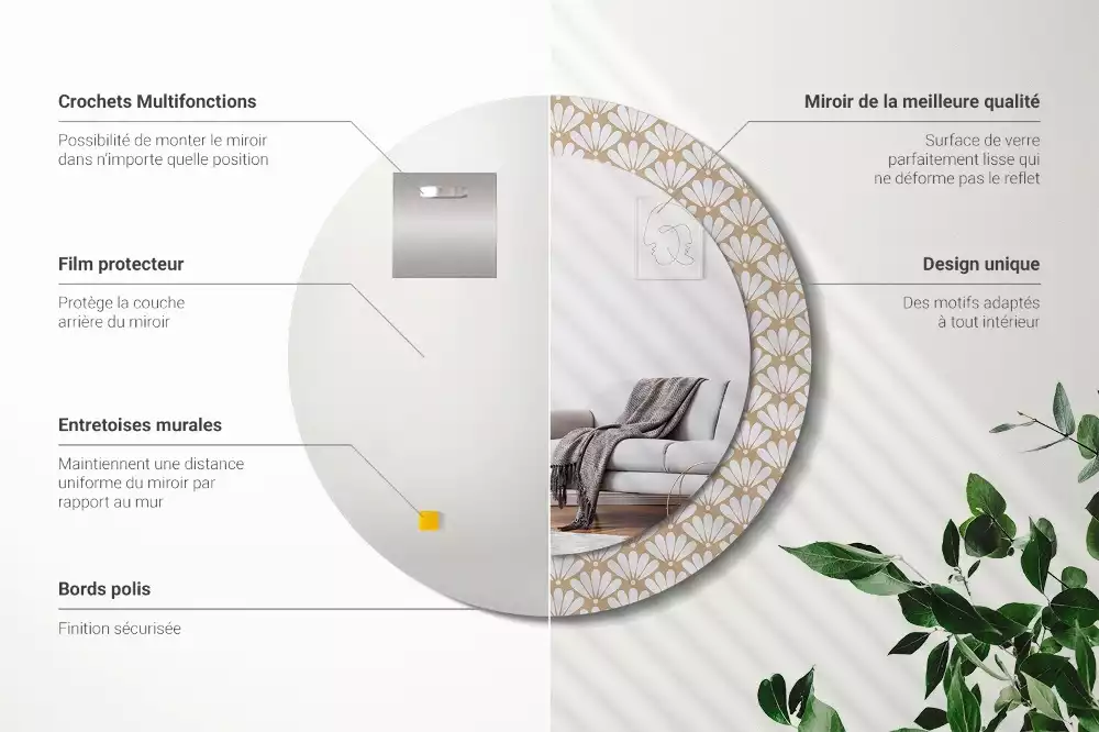 Espelho decorativo redondo flor oriental