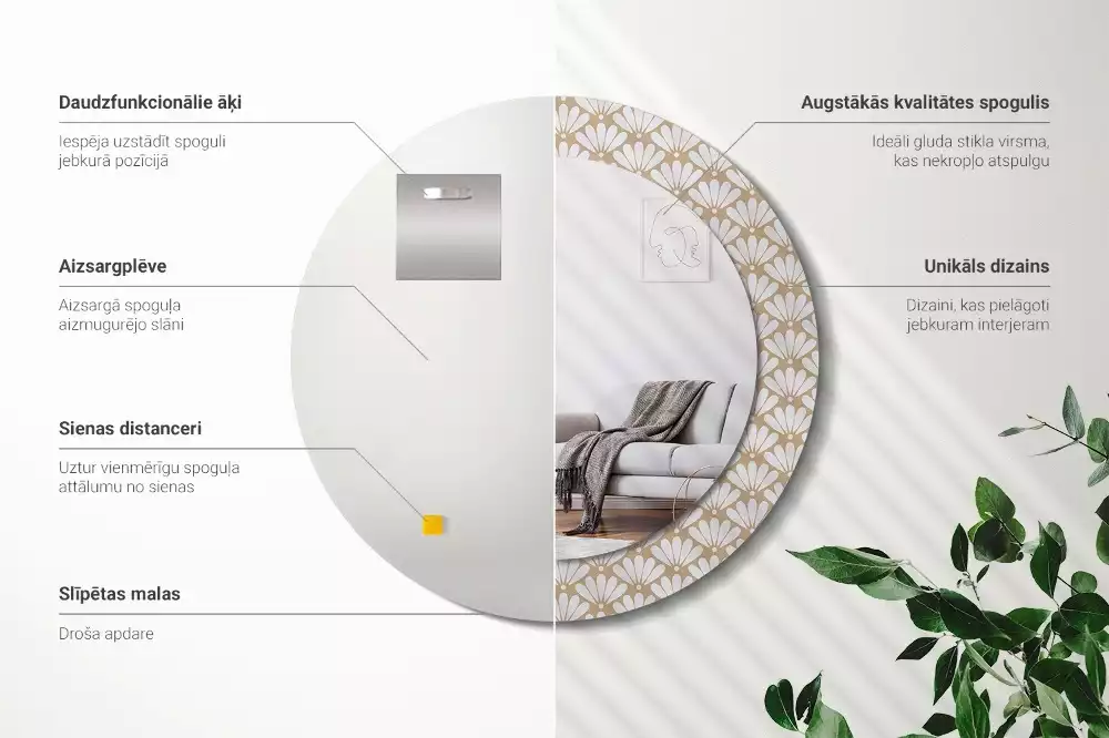 Espelho decorativo redondo flor oriental