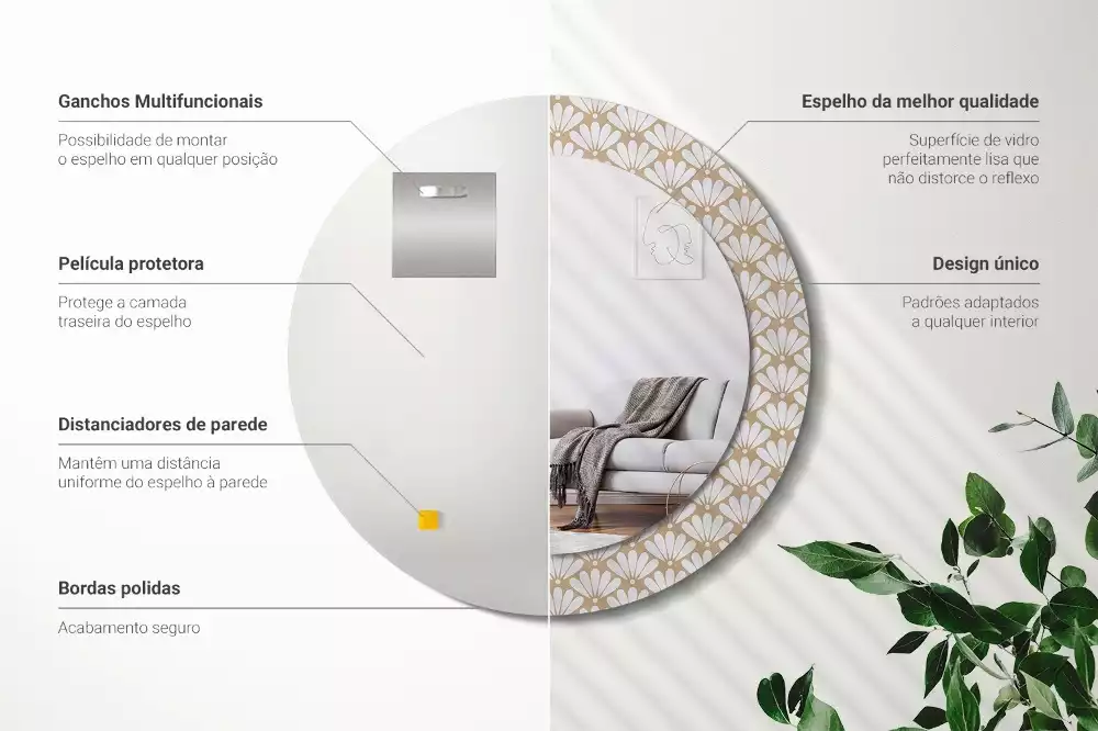 Espelho decorativo redondo flor oriental