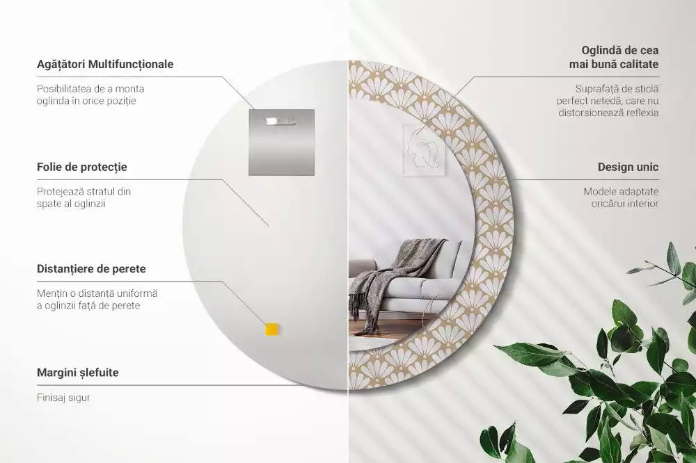 Espelho decorativo redondo flor oriental