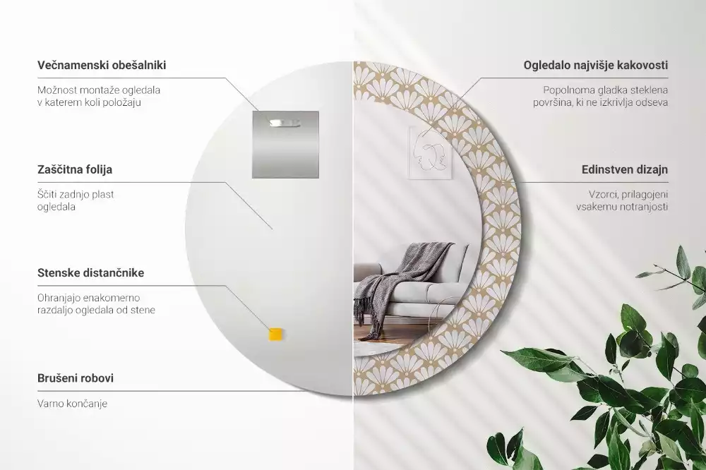 Espelho decorativo redondo flor oriental