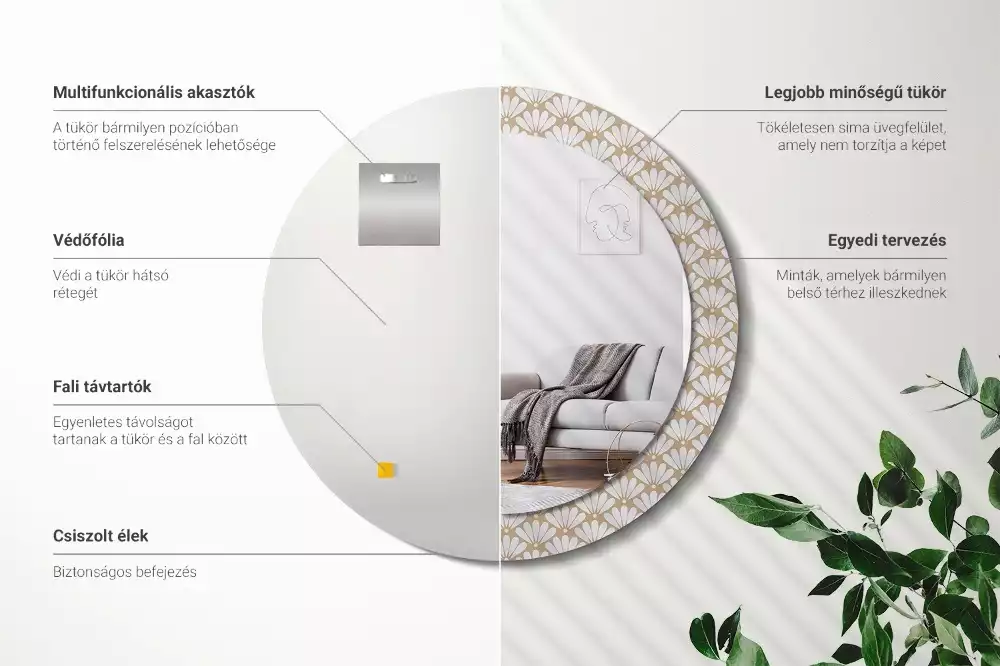 Espelho decorativo redondo flor oriental