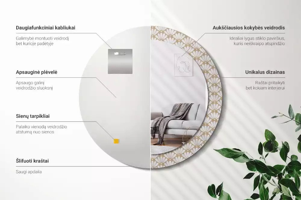 Espelho decorativo redondo flor oriental