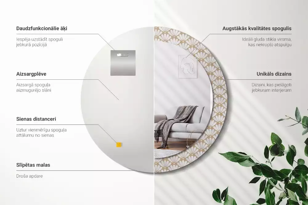 Espelho decorativo redondo flor oriental