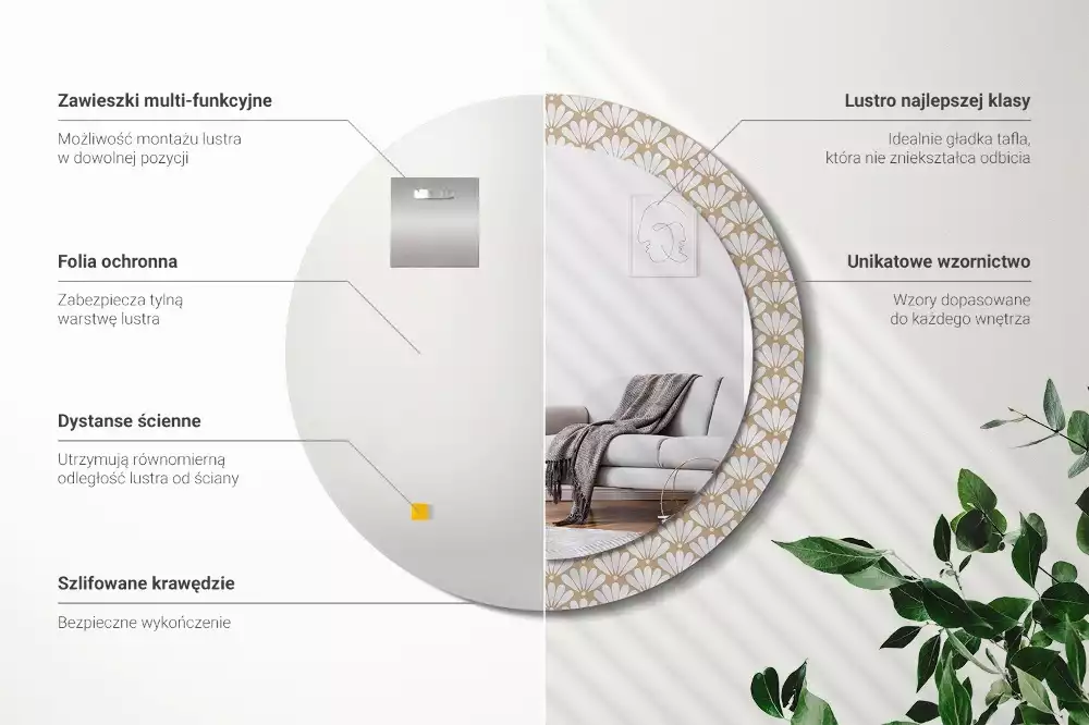 Espelho decorativo redondo flor oriental