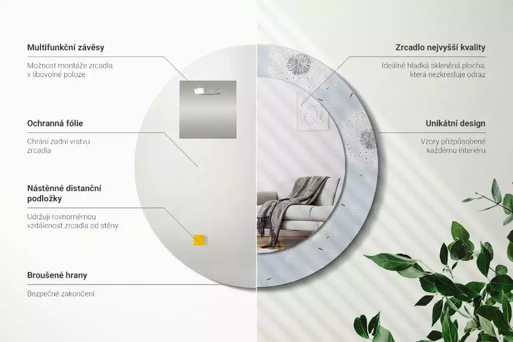 Espelho redondo decorativo Dente-de-leão