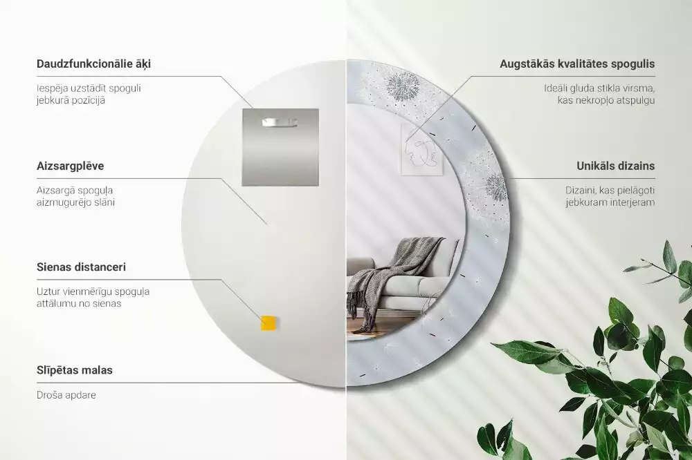 Espelho redondo decorativo Dente-de-leão