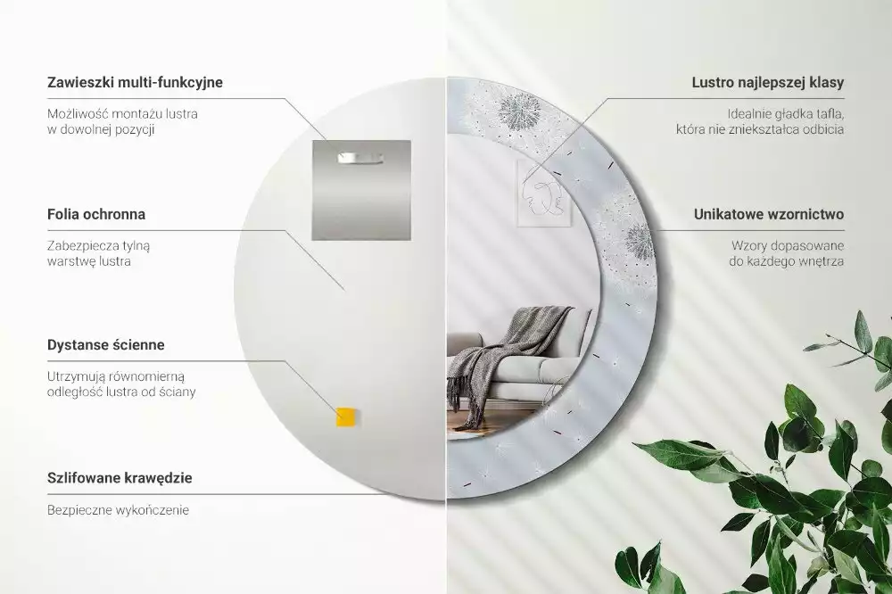 Espelho redondo decorativo Dente-de-leão