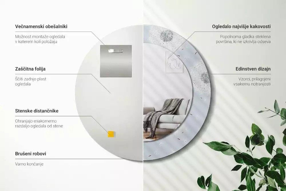 Espelho redondo decorativo Dente-de-leão