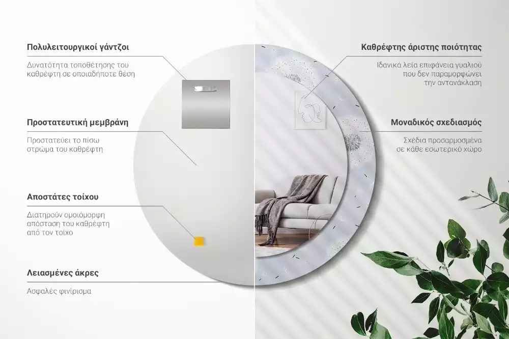 Espelho redondo decorativo Dente-de-leão