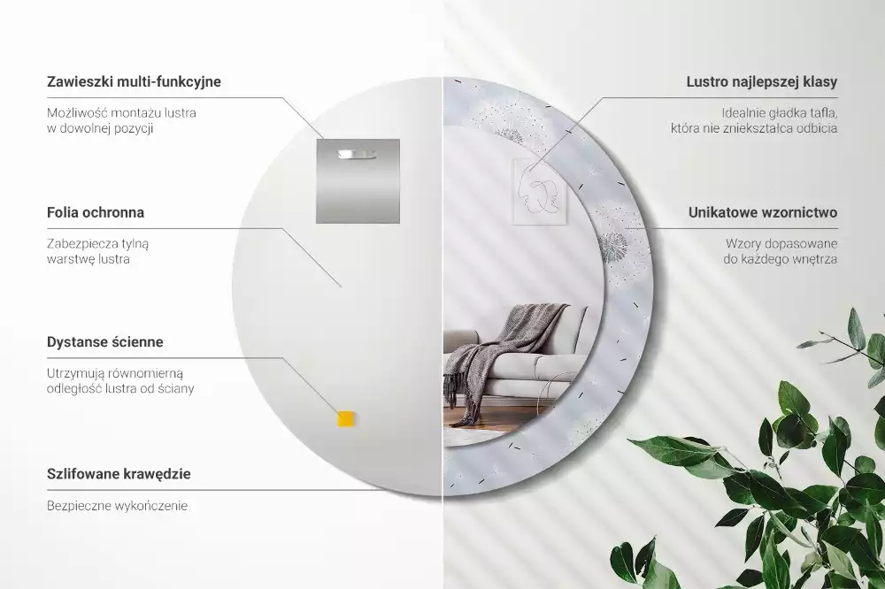 Espelho redondo decorativo Dente-de-leão