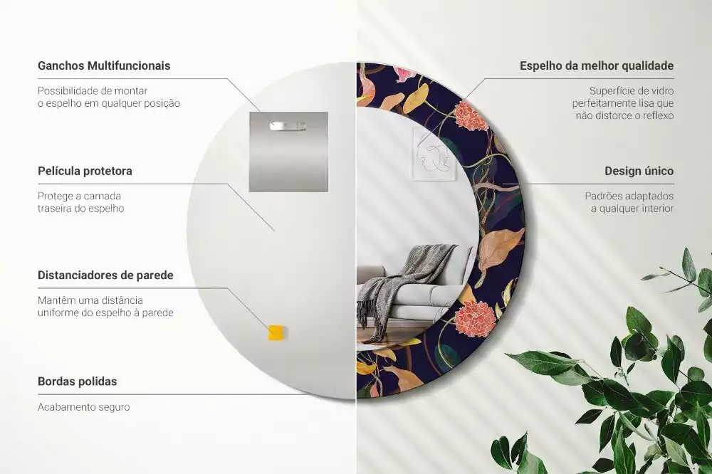 Espelho redondo decorativo Plantas em aquarela