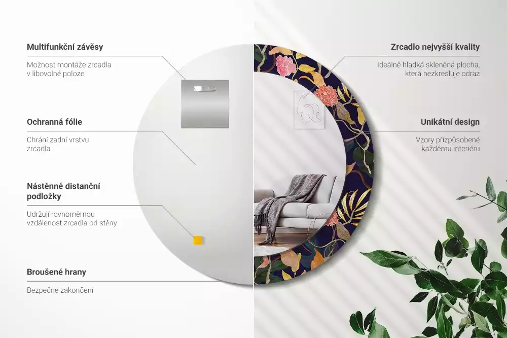 Espelho redondo decorativo Plantas em aquarela