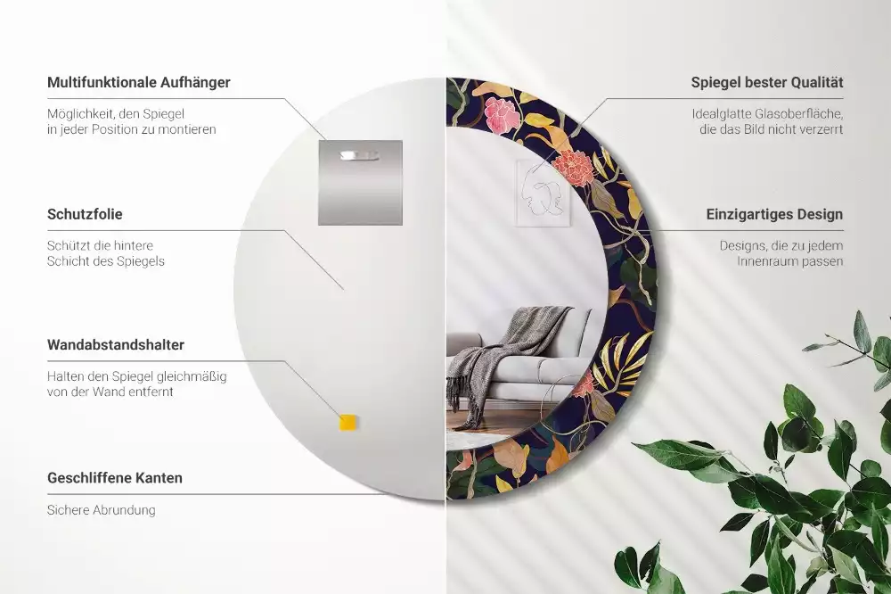 Espelho redondo decorativo Plantas em aquarela