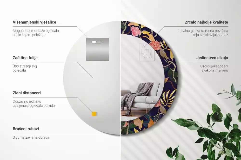 Espelho redondo decorativo Plantas em aquarela