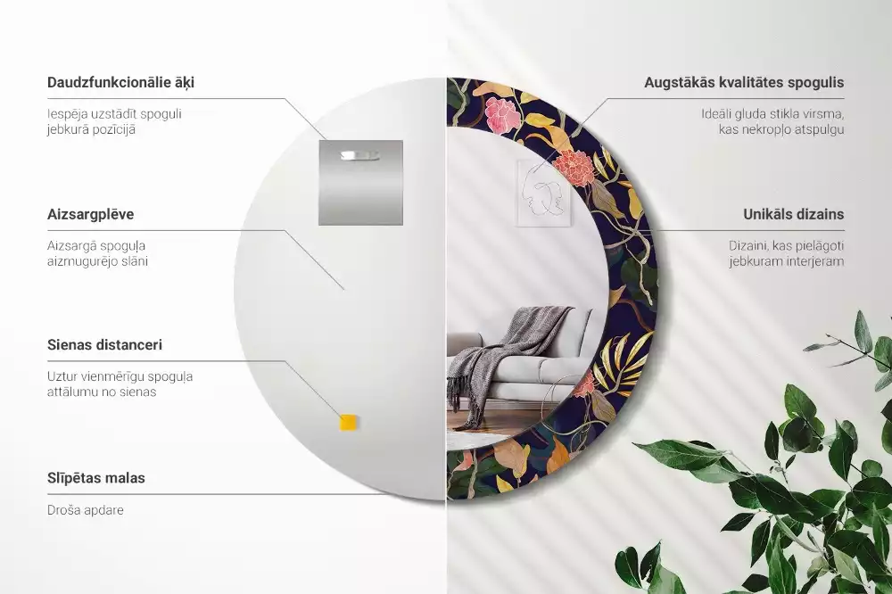 Espelho redondo decorativo Plantas em aquarela