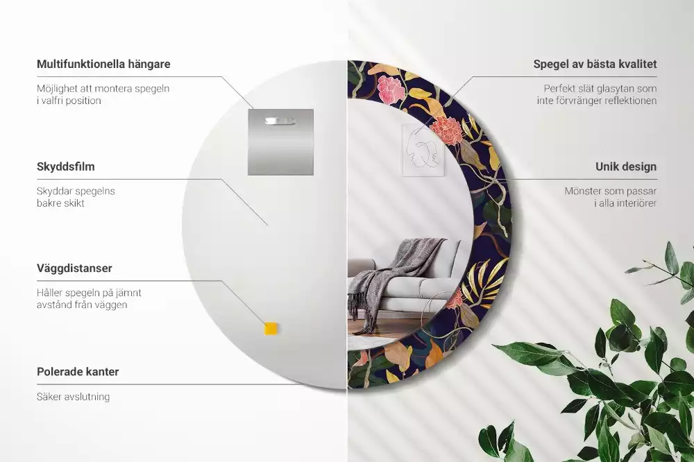 Espelho redondo decorativo Plantas em aquarela