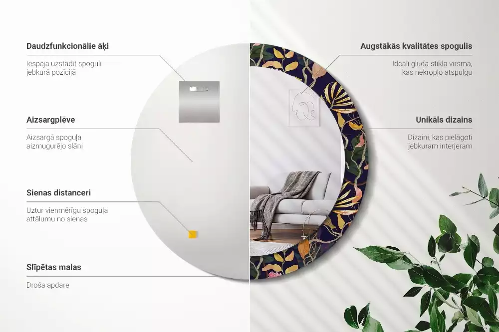 Espelho redondo decorativo Plantas em aquarela