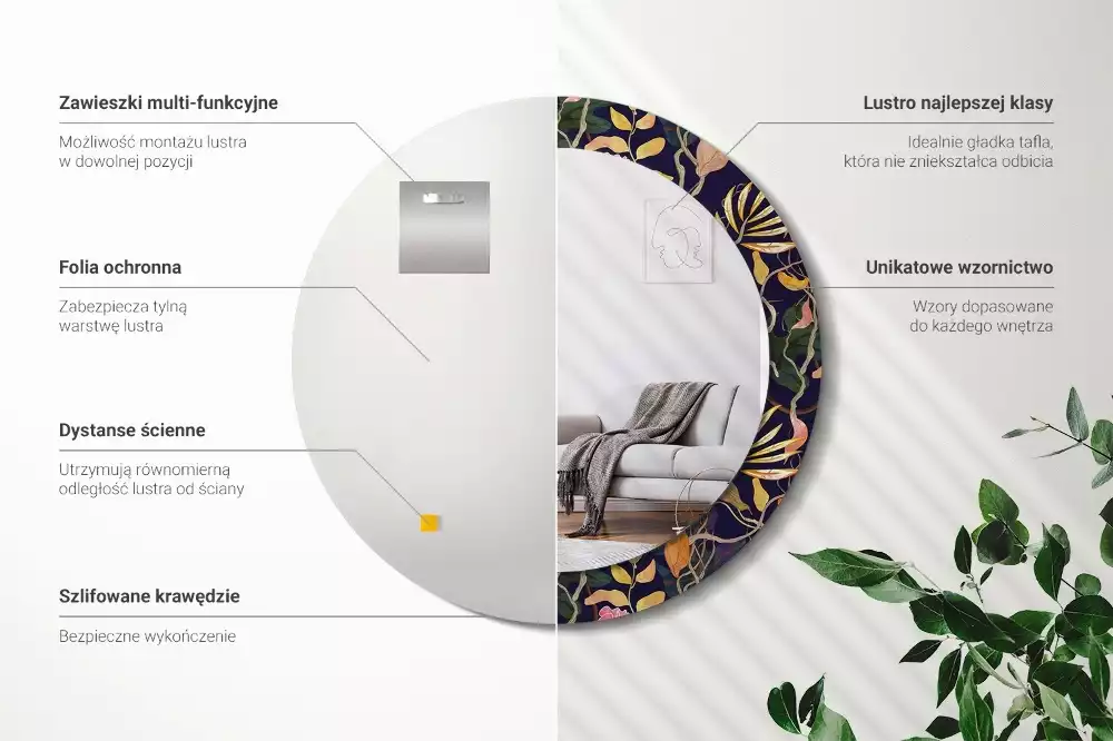 Espelho redondo decorativo Plantas em aquarela