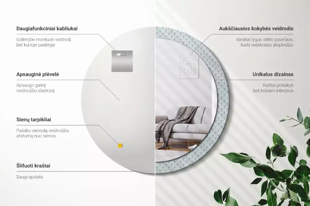 Espelho decorativo redondo Padrão vintage retrô