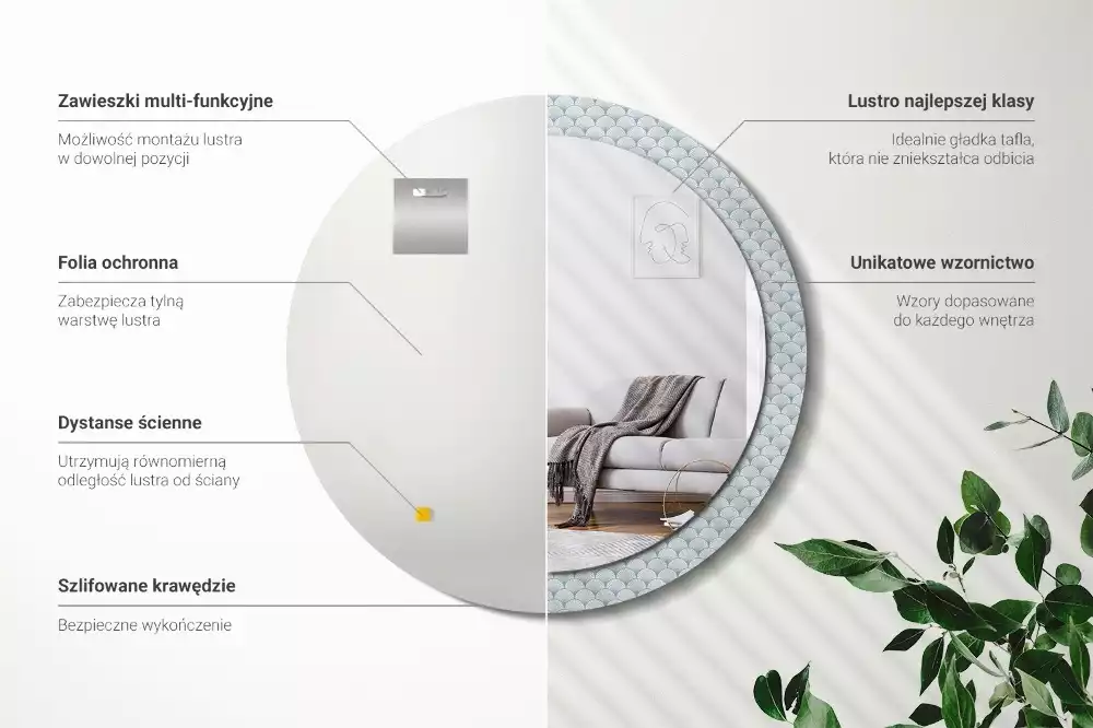 Espelho decorativo redondo Padrão vintage retrô