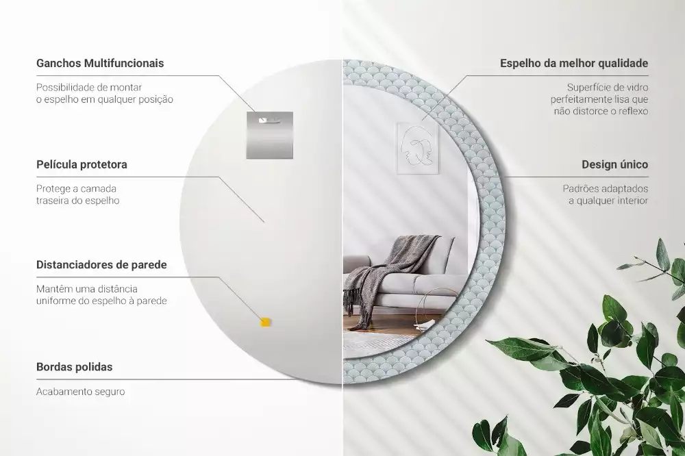 Espelho decorativo redondo Padrão vintage retrô