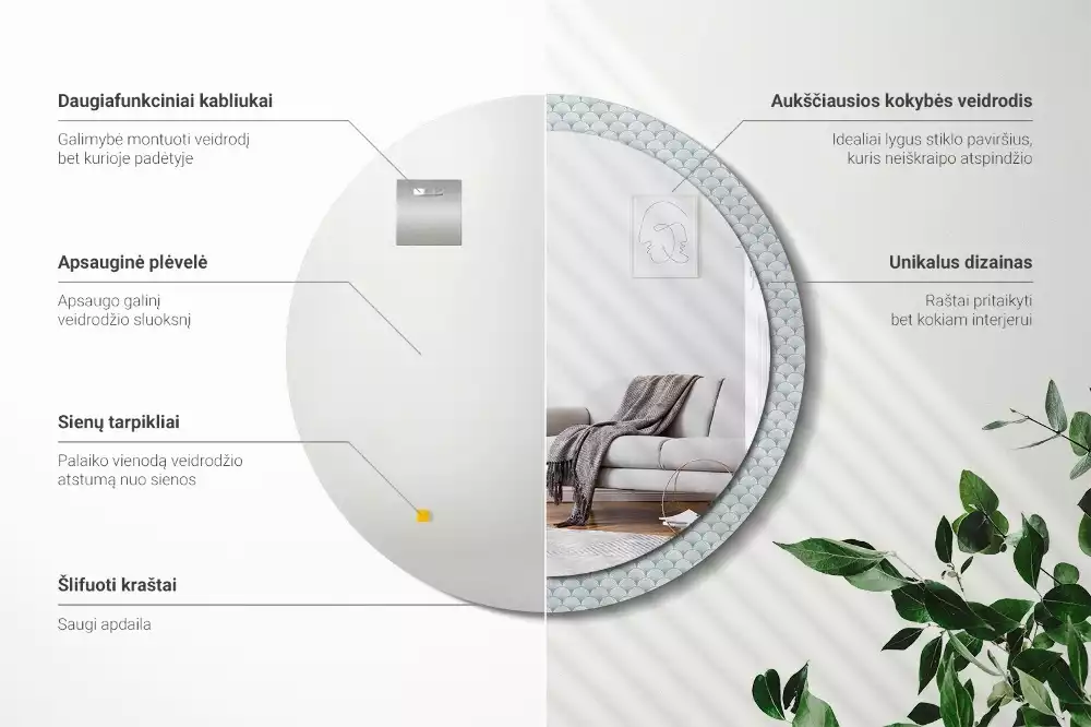 Espelho decorativo redondo Padrão vintage retrô