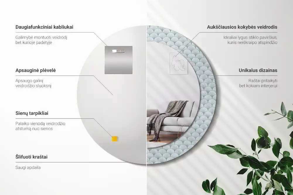 Espelho decorativo redondo Padrão vintage retrô