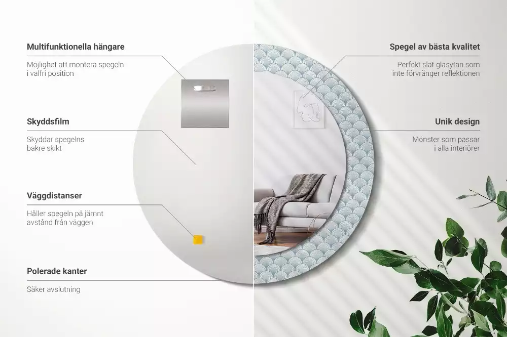 Espelho decorativo redondo Padrão vintage retrô