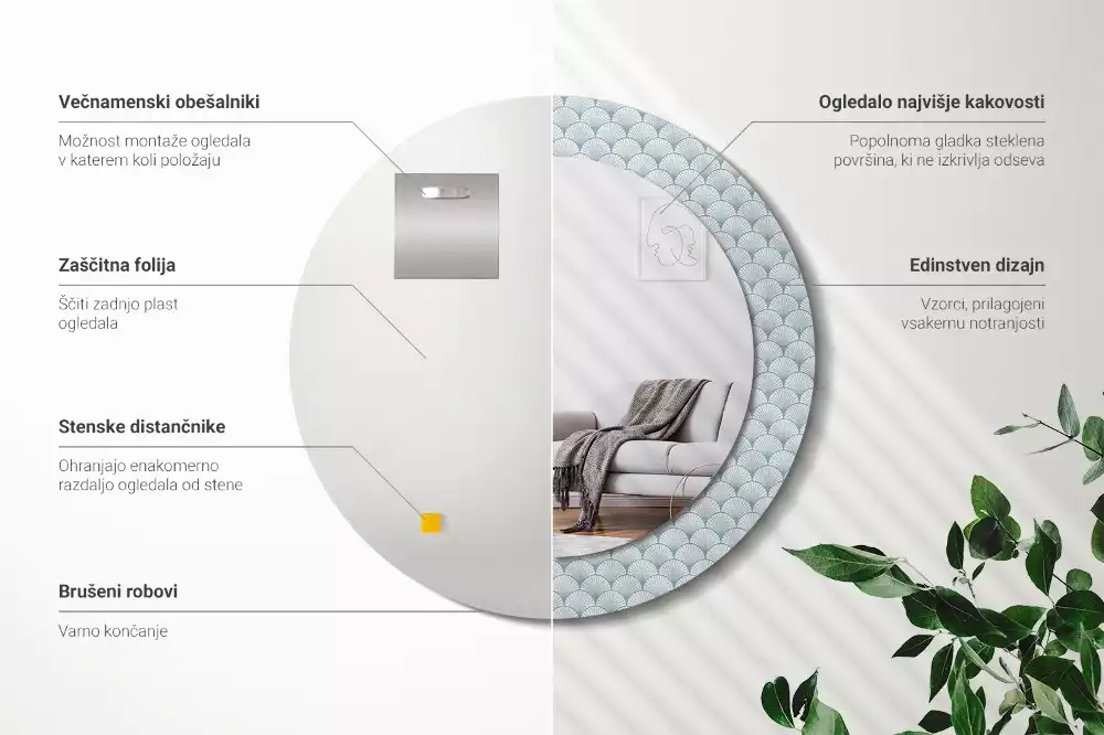 Espelho decorativo redondo Padrão vintage retrô