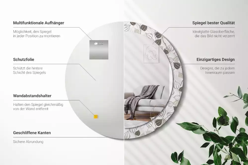 Espelho redondo decorativo Floral abstrato