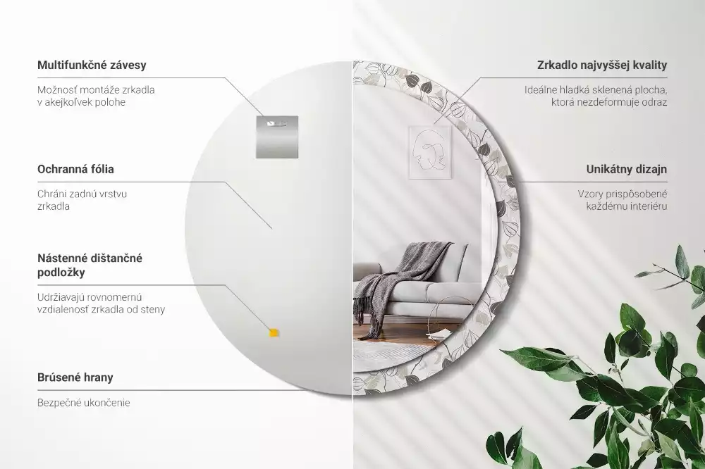 Espelho redondo decorativo Floral abstrato