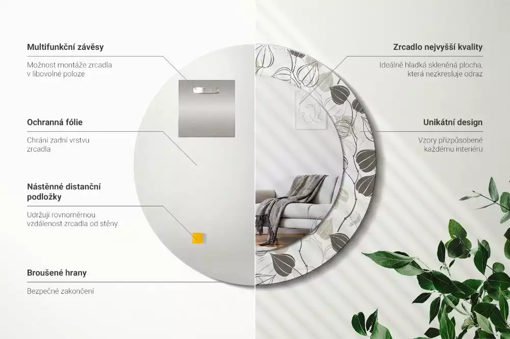 Espelho redondo decorativo Floral abstrato