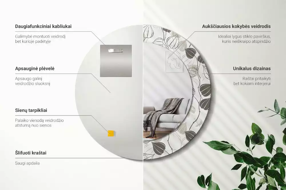 Espelho redondo decorativo Floral abstrato