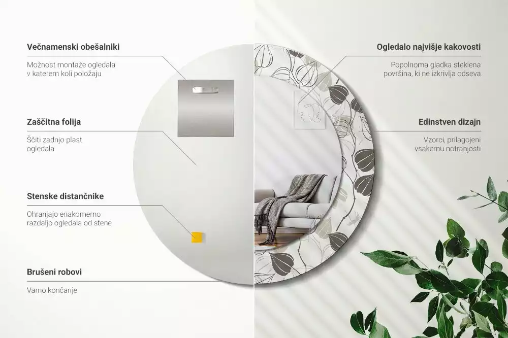 Espelho redondo decorativo Floral abstrato