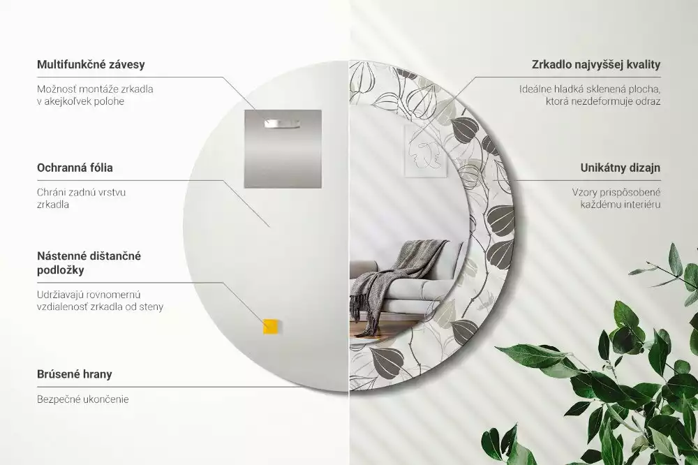 Espelho redondo decorativo Floral abstrato