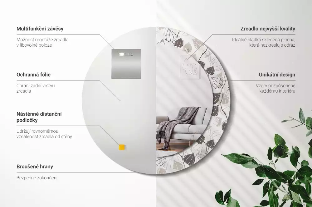 Espelho redondo decorativo Floral abstrato