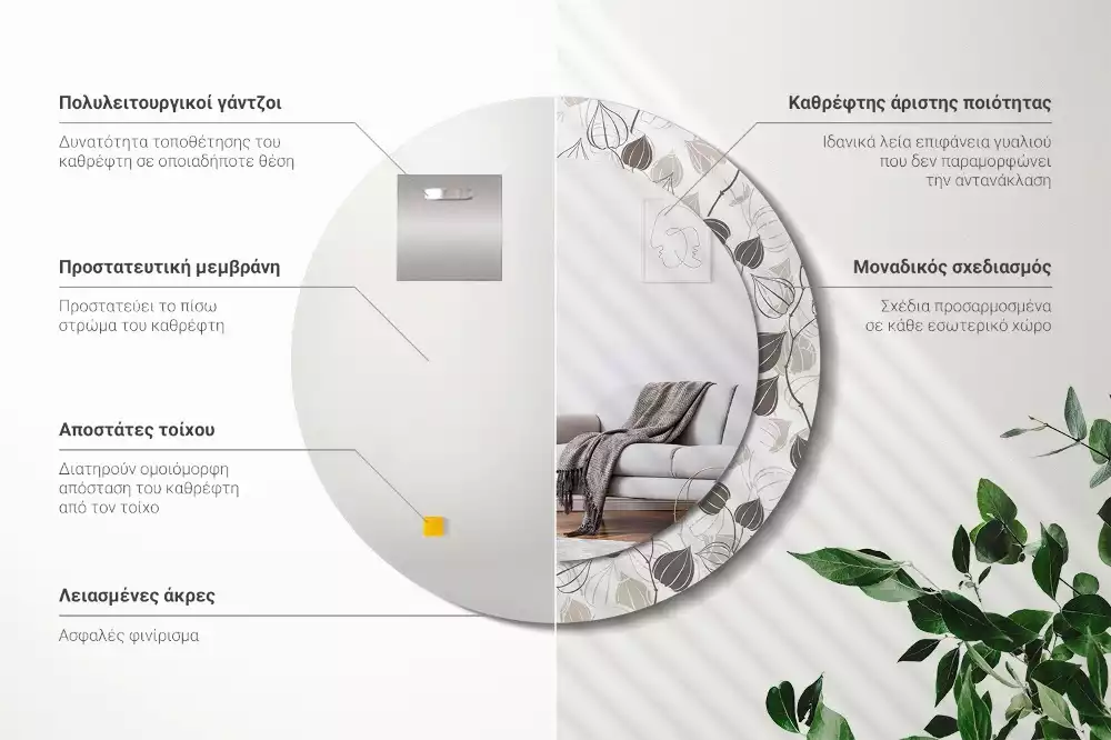 Espelho redondo decorativo Floral abstrato