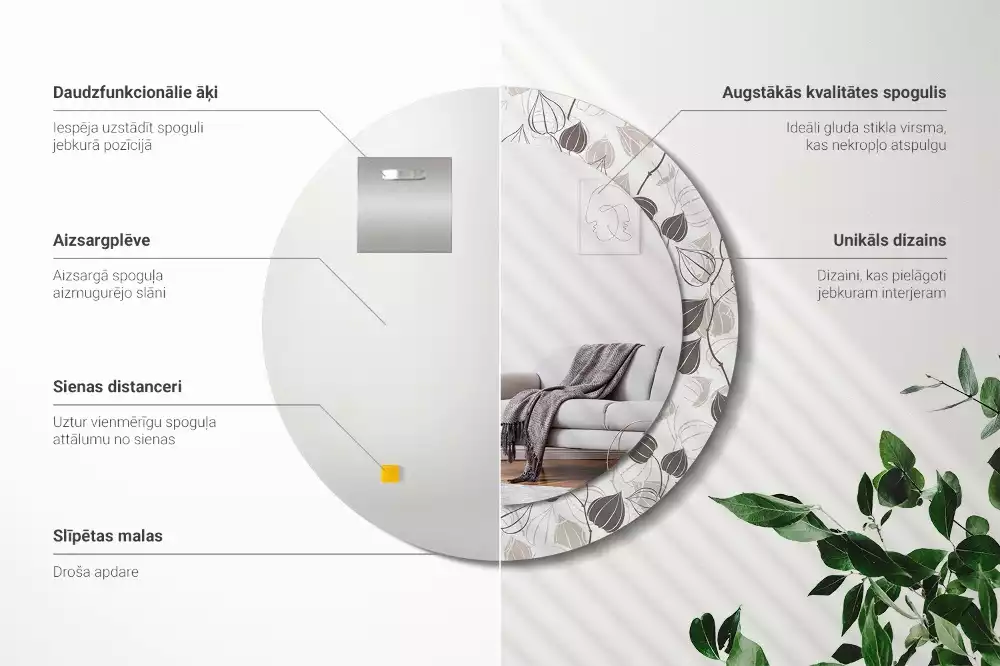 Espelho redondo decorativo Floral abstrato