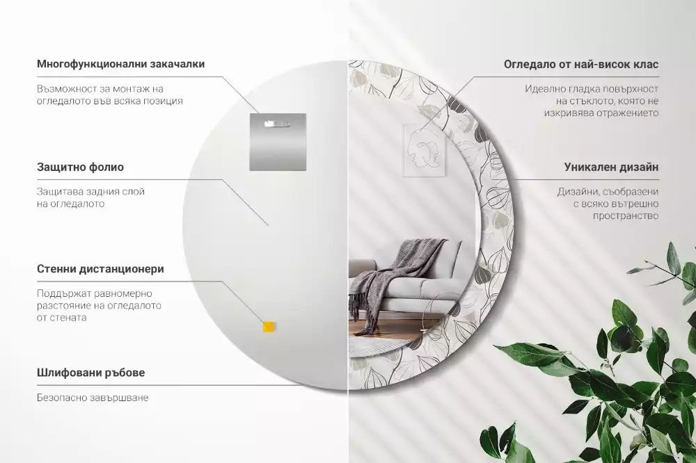 Espelho redondo decorativo Floral abstrato