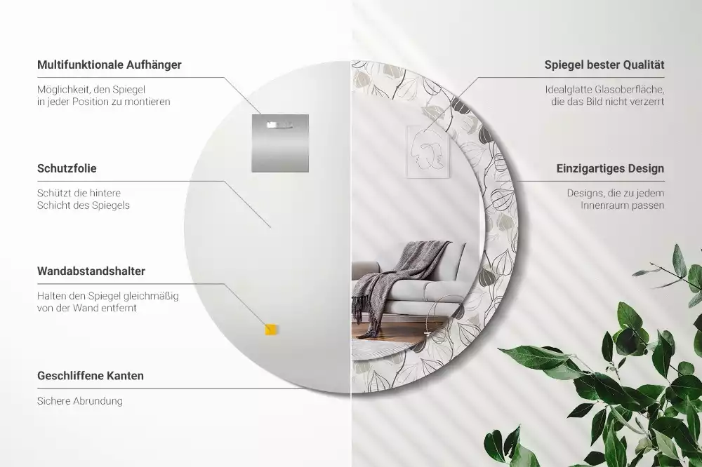 Espelho redondo decorativo Floral abstrato