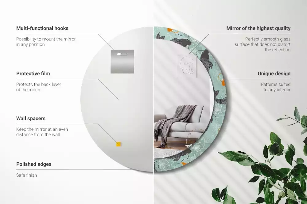 Espelho redondo decorativo Carpa Koi