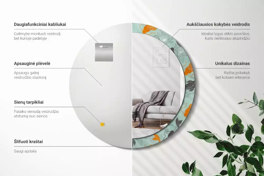 Espelho redondo decorativo Carpa Koi