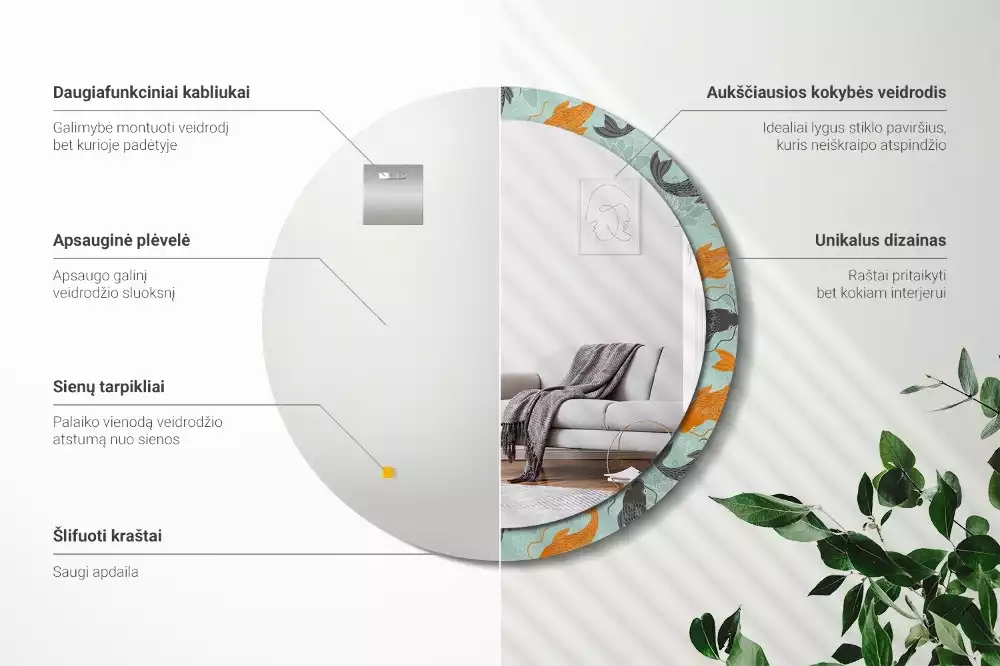 Espelho redondo decorativo Carpa Koi