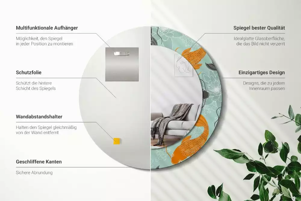 Espelho redondo decorativo Carpa Koi