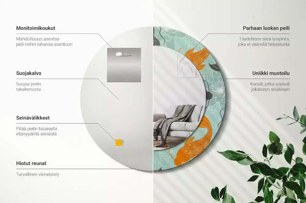 Espelho redondo decorativo Carpa Koi