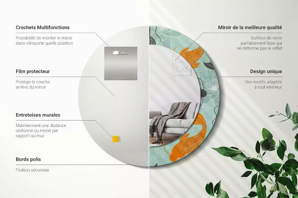 Espelho redondo decorativo Carpa Koi