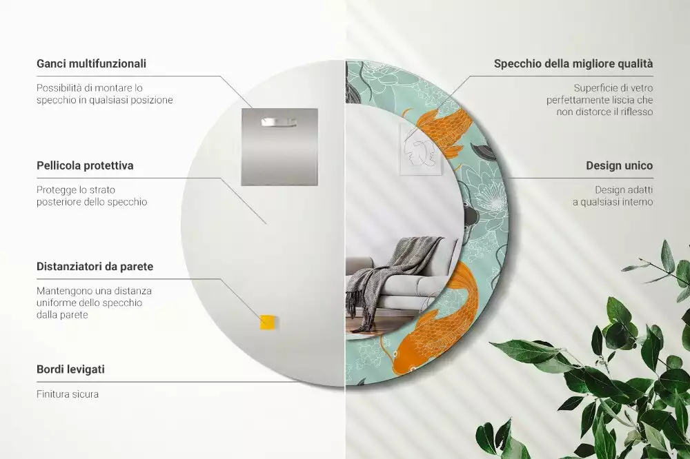 Espelho redondo decorativo Carpa Koi